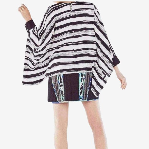 BCBGMAXAZRIA Cordelia Oversized Drape Blouse, Black White Ecru Stripe| Size M/L - Picture 2 of 9